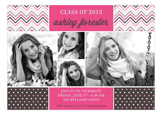 pink-chevron-dots-grad-photo-card-pddd-pp57gd1306 Graduation Party Invitations