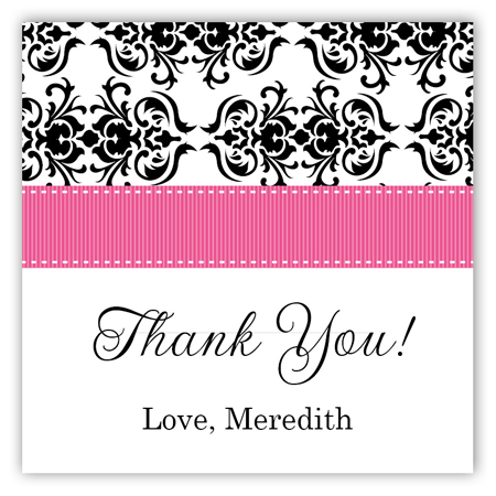 Pink Damask Square Sticker