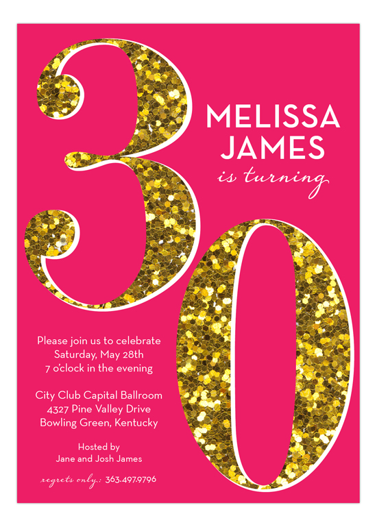 Pink Glitter Thirty Invitation