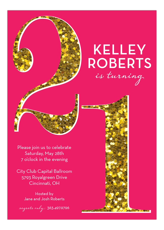 Pink Glitter Twenty-One Invitation