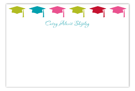 Pink Grad Cap Pattern Flat Note Card