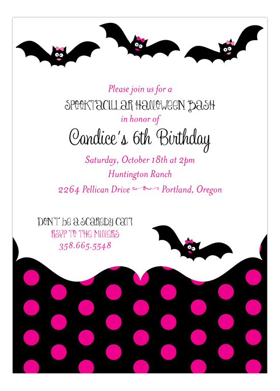 Pink Halloween Bats Invitation
