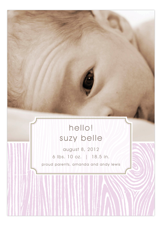 Pink Hello Faux Bois Photo Card