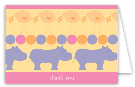 Pink Hippos Folded Note Card