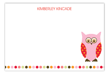 Pink Pattern Owls Flat Note Card