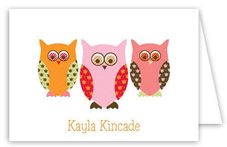 Pink Pattern Owls Folded Note Card