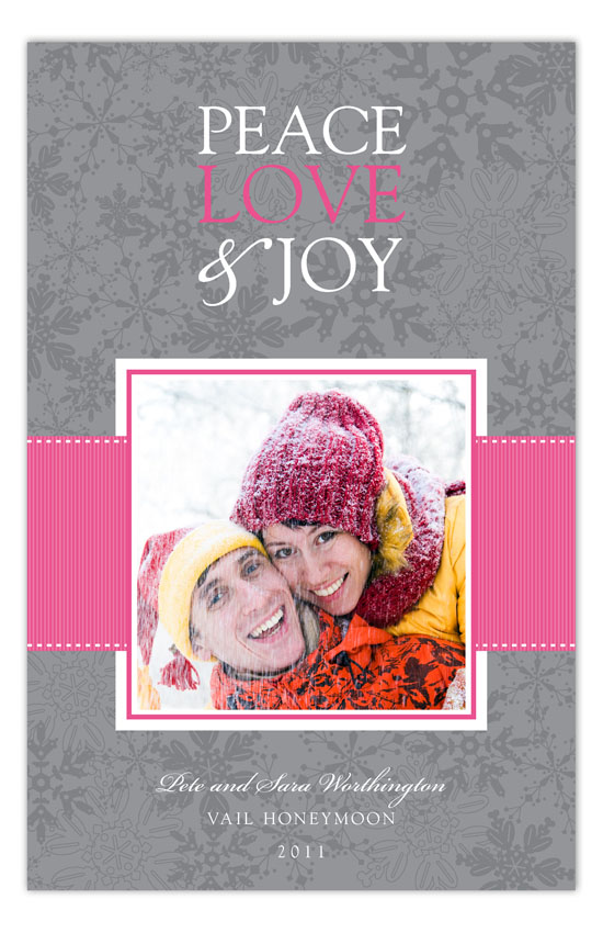 Pink Snowy Grosgrain Photo Card