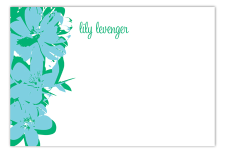 Pop Art Flowers Turquoise Flat Note Card