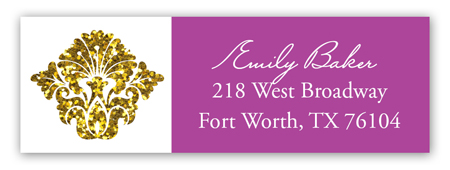 Purple Glitter Damask Address Label