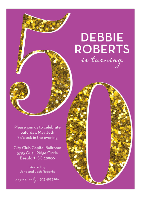 Purple Glitter Fifty Invitation