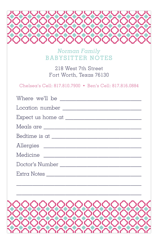 Quatrefoil Babysitter Notepad