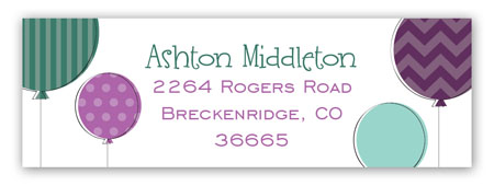 Radiant Orchid and Aqua Ballons Birthday Address Label