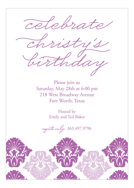 Radiant Orchid Damask Print Invitation