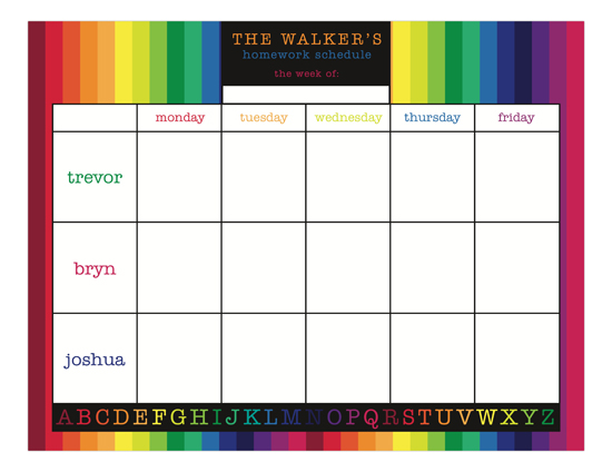 Rainbow Homework Calendar Pad