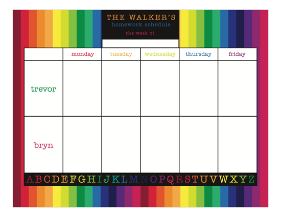Rainbow Homework for 2 Calendar Pad