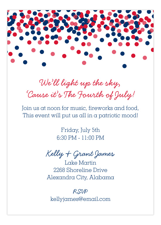 Red White and Blue Confetti Fourth of July Invitations