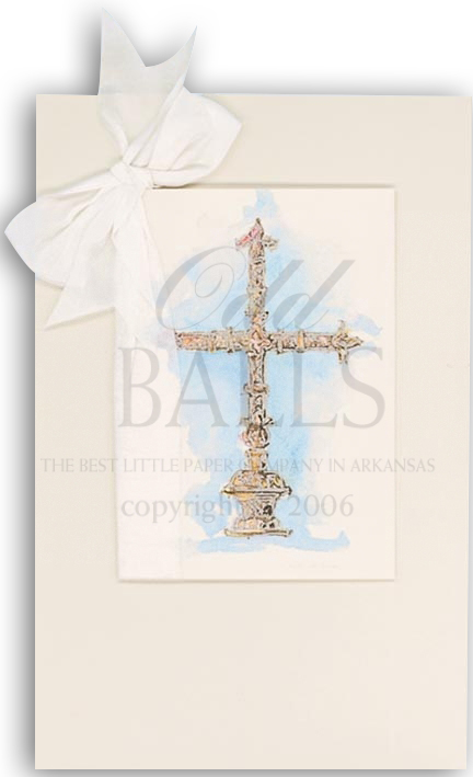 Silver Cross Blue Invitation