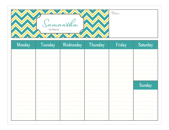 Simply Organized Weekly Personalized Calendars Pad Simply Organized Weekly Personalized Calendars Pad