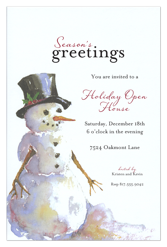 Seasons Greetings Snowman Holiday Open House Invitations 