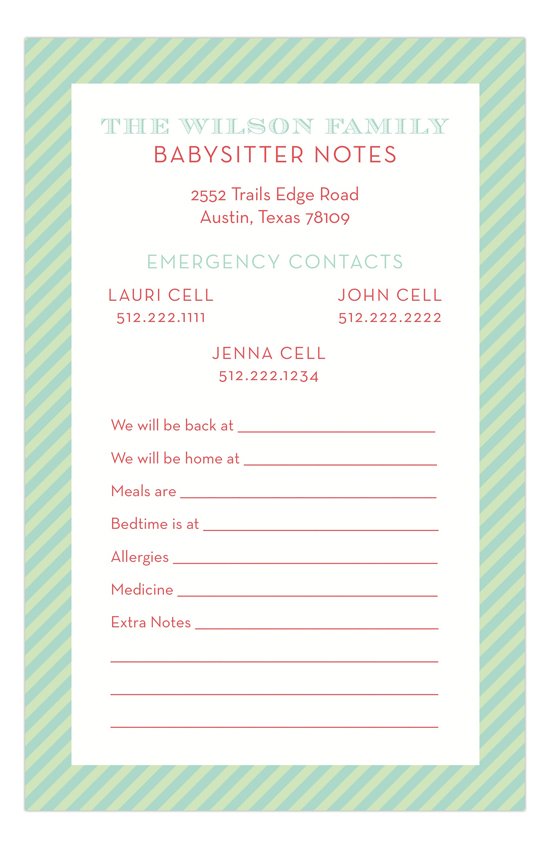 Striped Babysitter Notepad