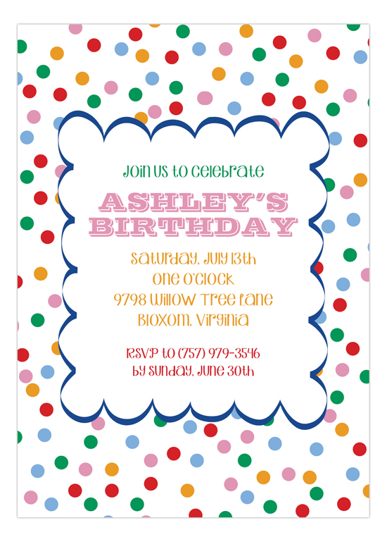 Polka Dotted Sweet Confetti Kids Birthday Invitations