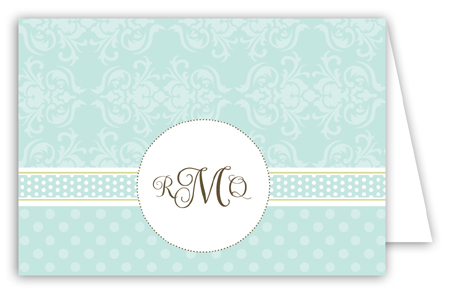 Teal Damask Monogram Folded Note Card