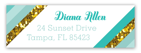 Teal Glitter Stripe Address Label