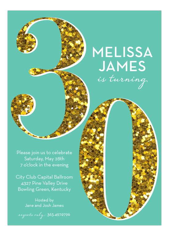 Turquoise Glitter Thirty Invitation