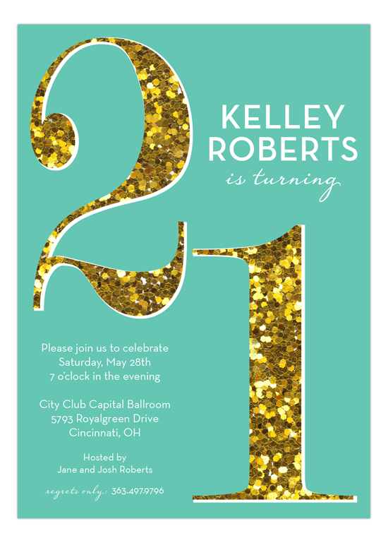 Turquoise Glitter Twenty-One Invitation