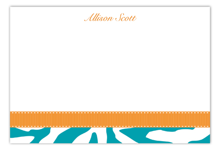 Turquoise Zebra Flat Note Card