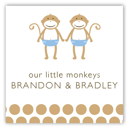 Twin Boy Monkey Pals Square Sticker