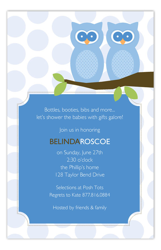 Twin Boy Perched Owls Invitation