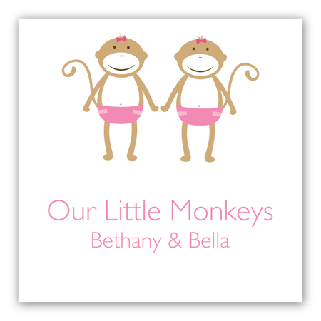 Twin Girl Monkey Pals Gift Tag