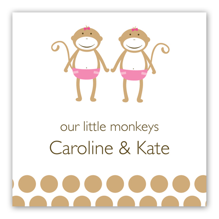 Twin Girl Monkey Pals Square Sticker