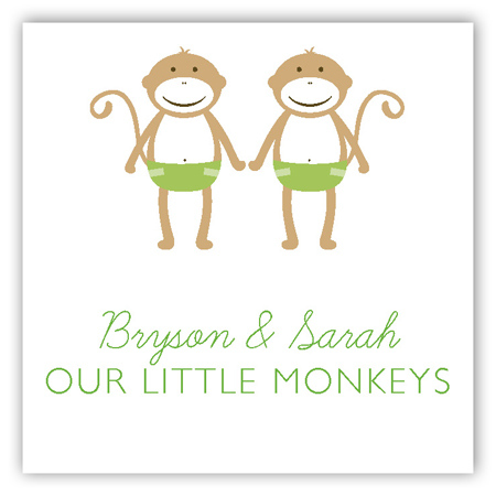 Twin Green Monkey Pals Gift Tag