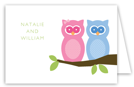 Twin Perched Owls Folded Note Card