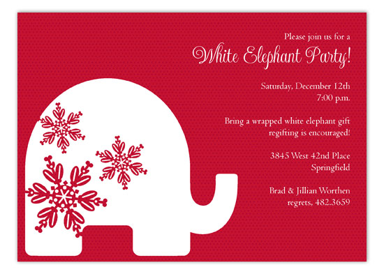 Red Background Trendy White Elephant Invitations