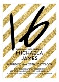 Gold Glitter Stripes Sweet 16 Birthday Invitation