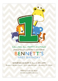 Animals Turning One Chevron Invitation