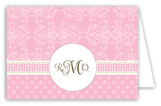 Pink Damask Monogram Folded Note Card