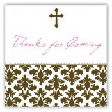 Pink Floral Damask Cross Square Sticker