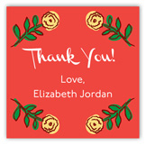 Pink Floral Square Thank You Stickers