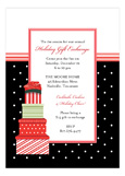 Stacked Gifts Black Polka Dot Christmas Invitations