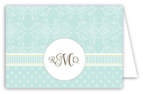 Teal Damask Monogram Folded Note Card