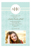 Teal Damask Monogram Photo Card