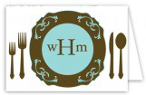 Teal Plated Dinner Folded Note Card