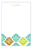 Turquoise Glitter Damask Flat Note Card