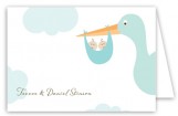 Twin Boy Stork in the Sky Folded Note Card