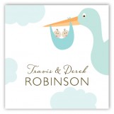 Twin Boy Stork in the Sky Square Sticker