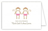 Twin Girl Monkey Pals Folded Note Card